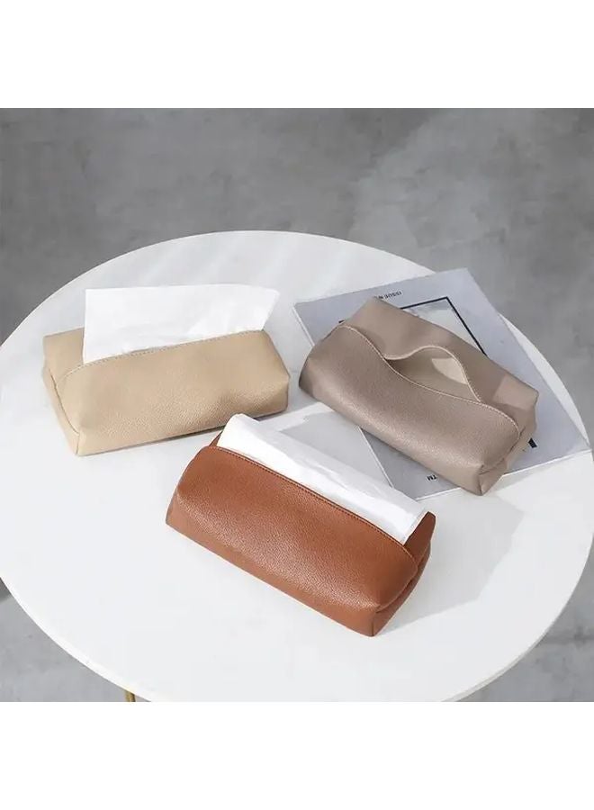 صندوق مناديل من جلد PU بني، تصميم نوردي، منظف السيارة، تخزين غرفة المعيشة - Image 1